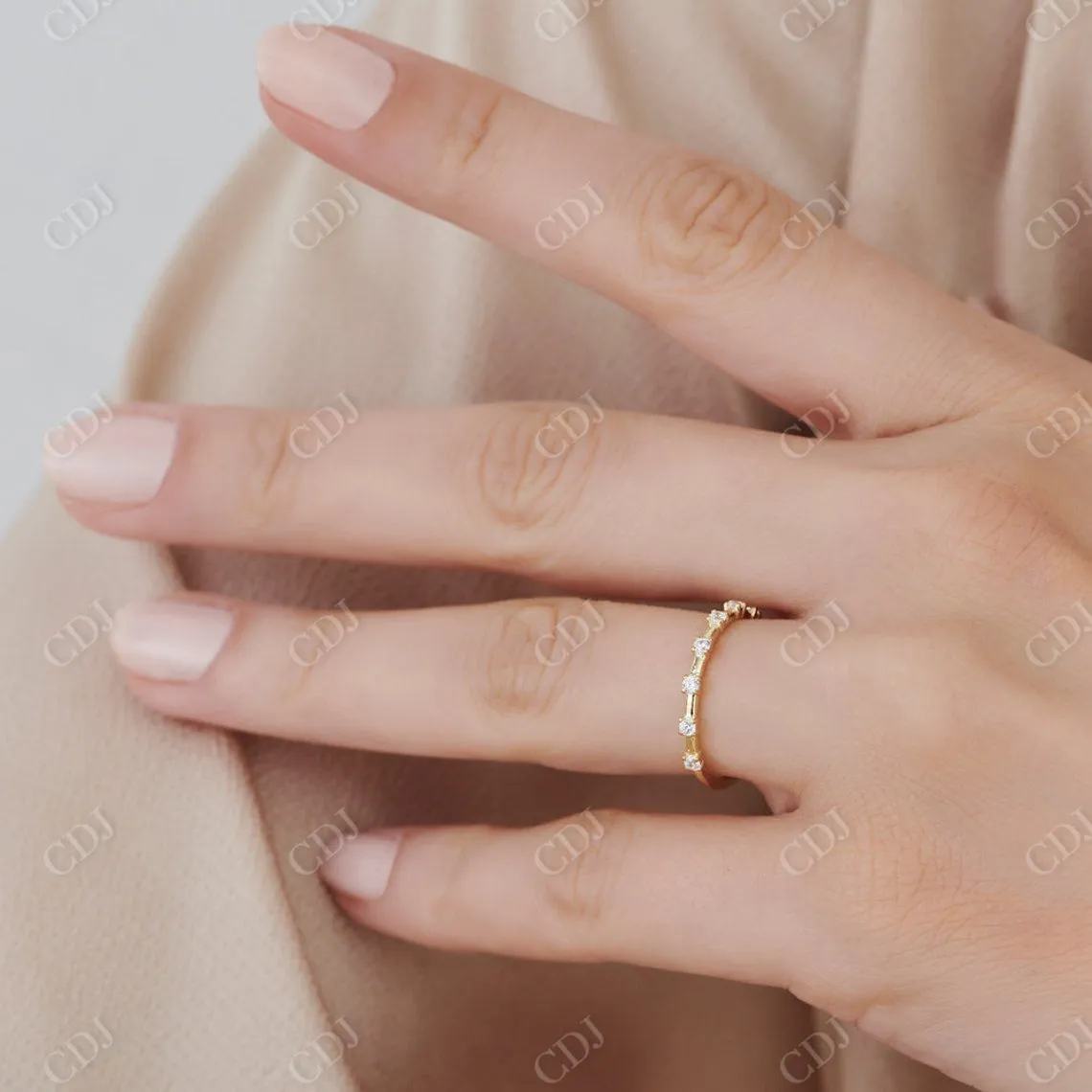 0.20CTW Round Cut Natural Diamond Yellow Gold Stackable Band