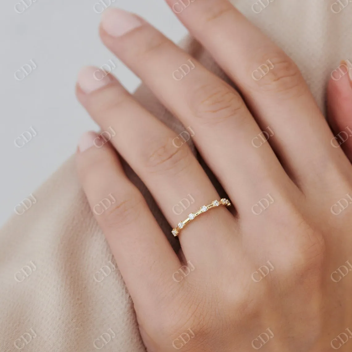 0.20CTW Round Cut Natural Diamond Yellow Gold Stackable Band