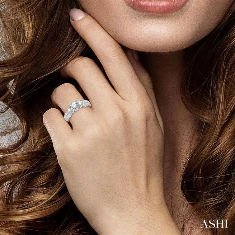 1 1/6 Ctw Tri Stone Semi-Mount Diamond Engagement Ring in 14K White Gold