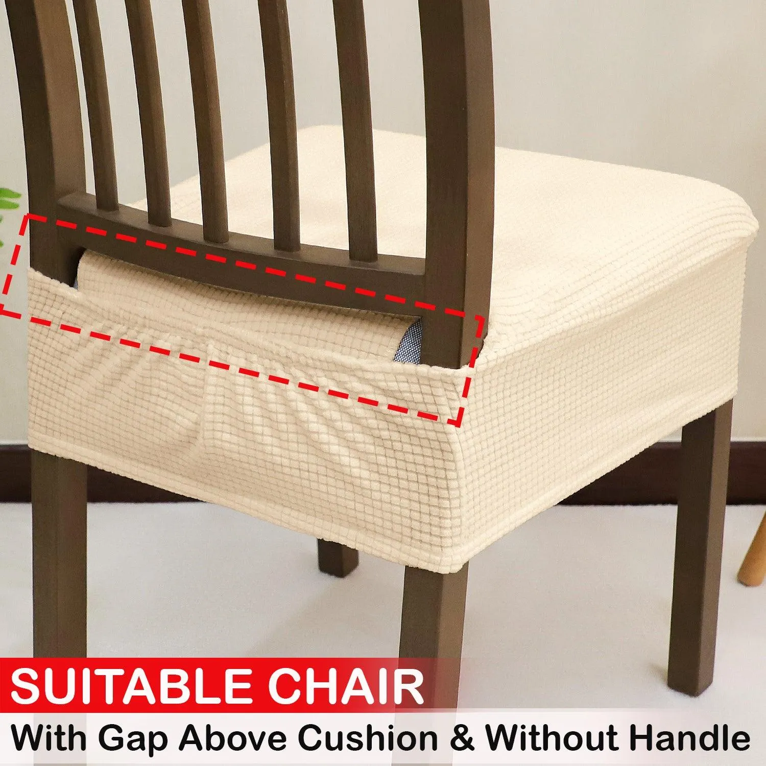 100% Waterproof Jacquard Dining Chair Seat Cushion Cover, Beige