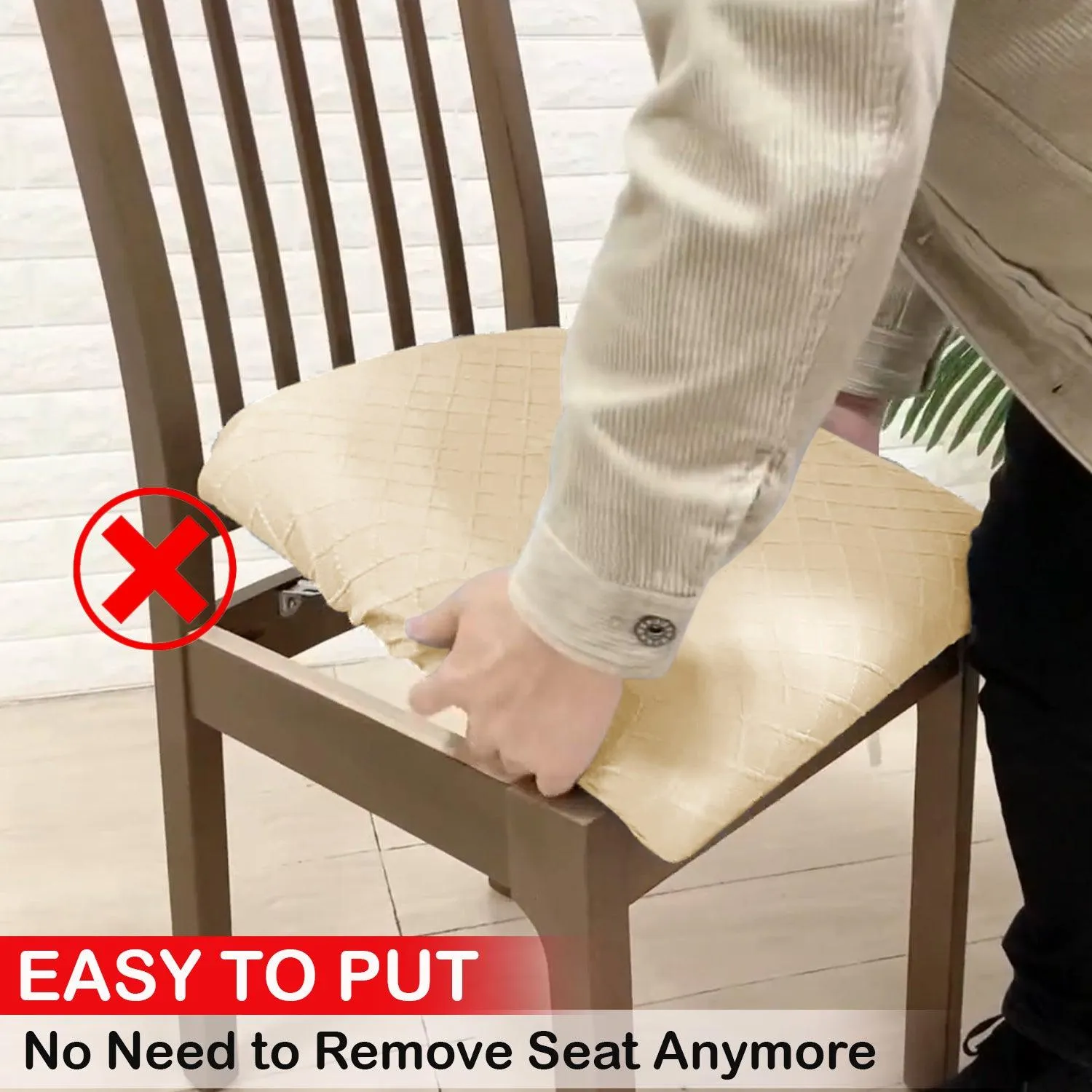 100% Waterproof Jacquard Dining Chair Seat Cushion Cover, Beige
