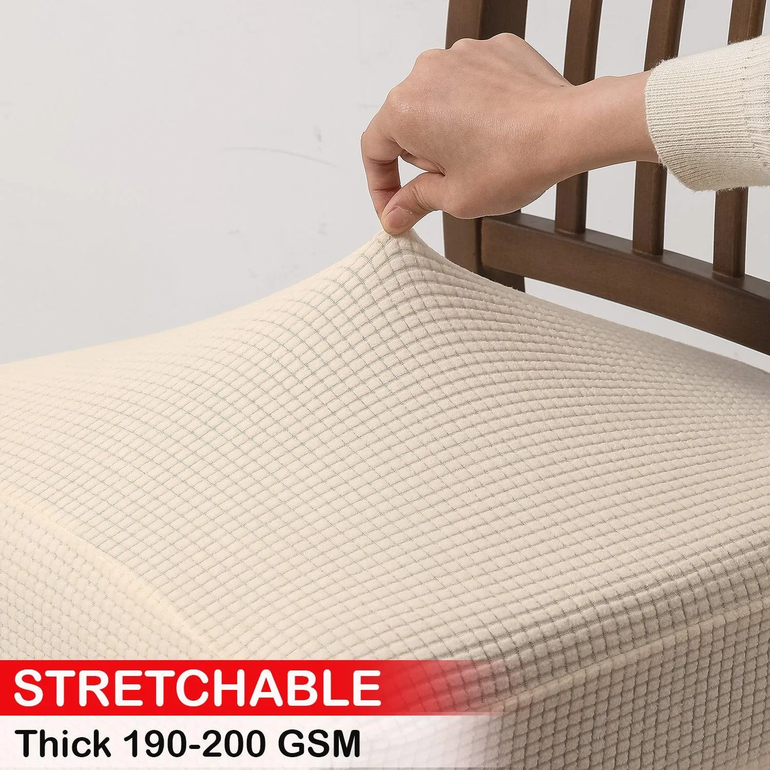 100% Waterproof Jacquard Dining Chair Seat Cushion Cover, Beige