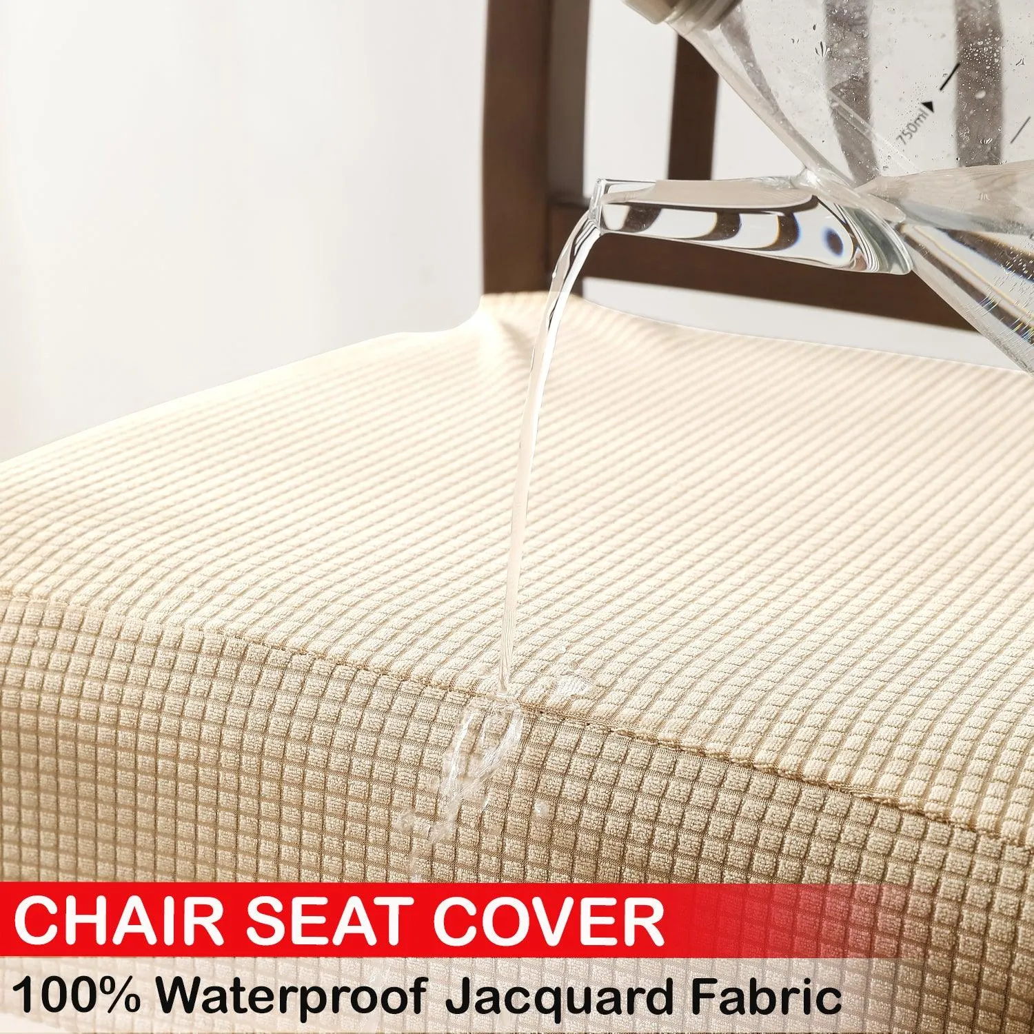 100% Waterproof Jacquard Dining Chair Seat Cushion Cover, Beige