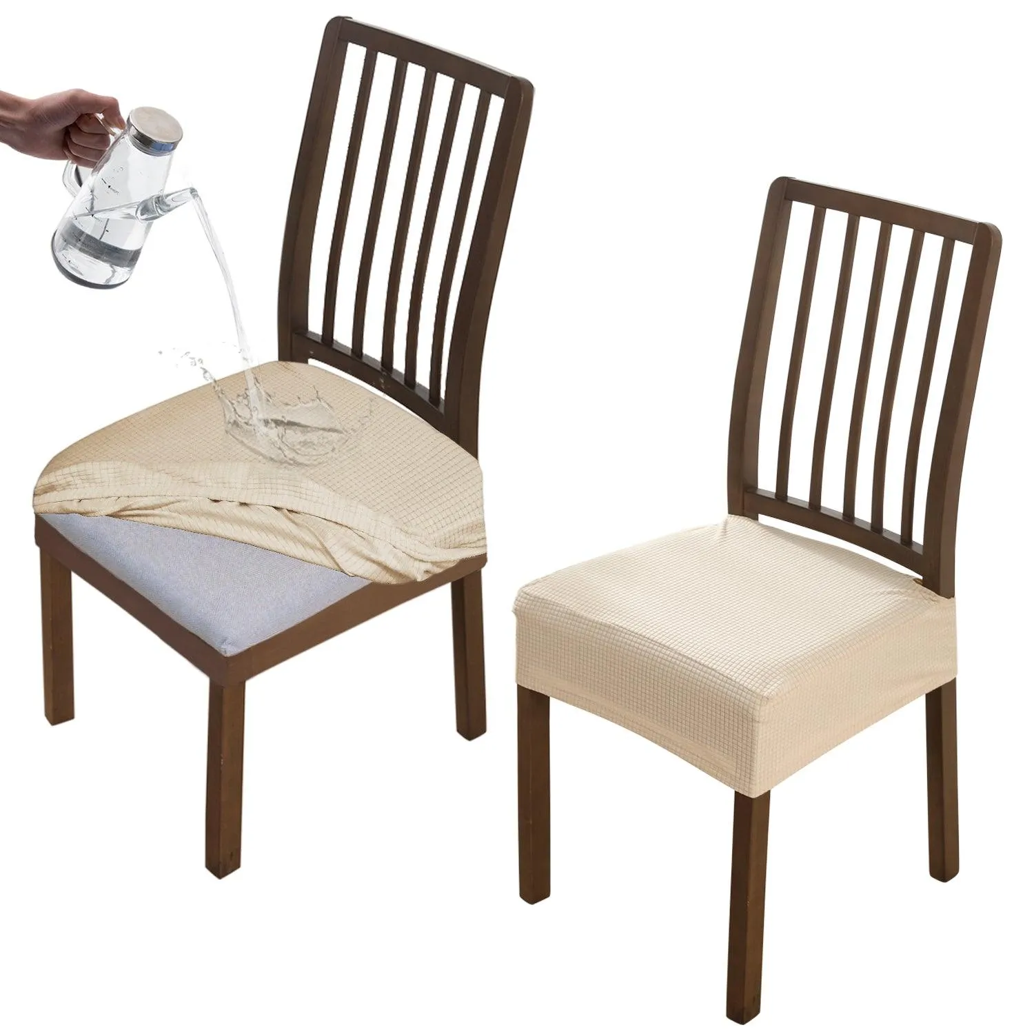 100% Waterproof Jacquard Dining Chair Seat Cushion Cover, Beige