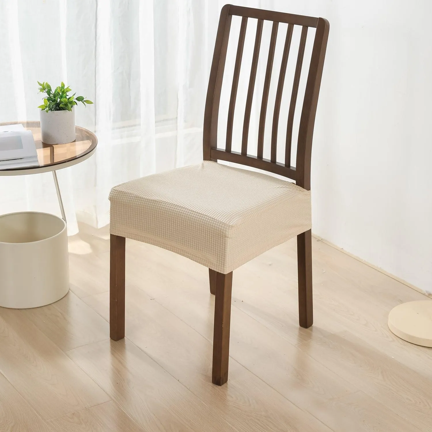 100% Waterproof Jacquard Dining Chair Seat Cushion Cover, Beige