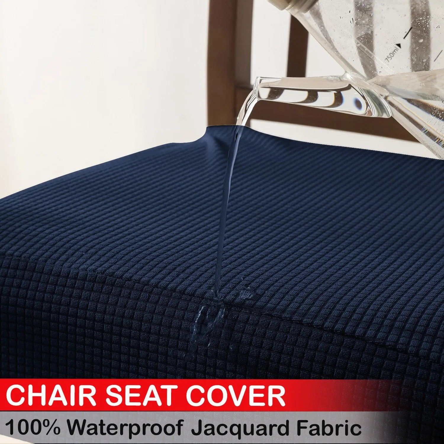100% Waterproof Jacquard Dining Chair Seat Cushion Cover, Navy Blue