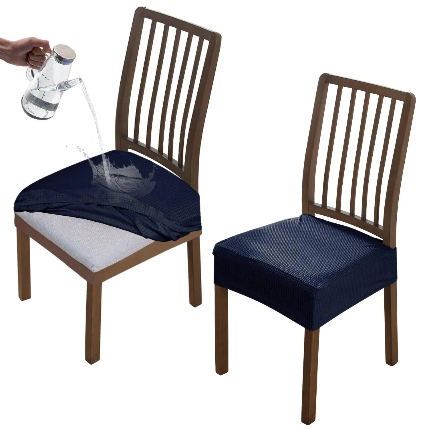 100% Waterproof Jacquard Dining Chair Seat Cushion Cover, Navy Blue