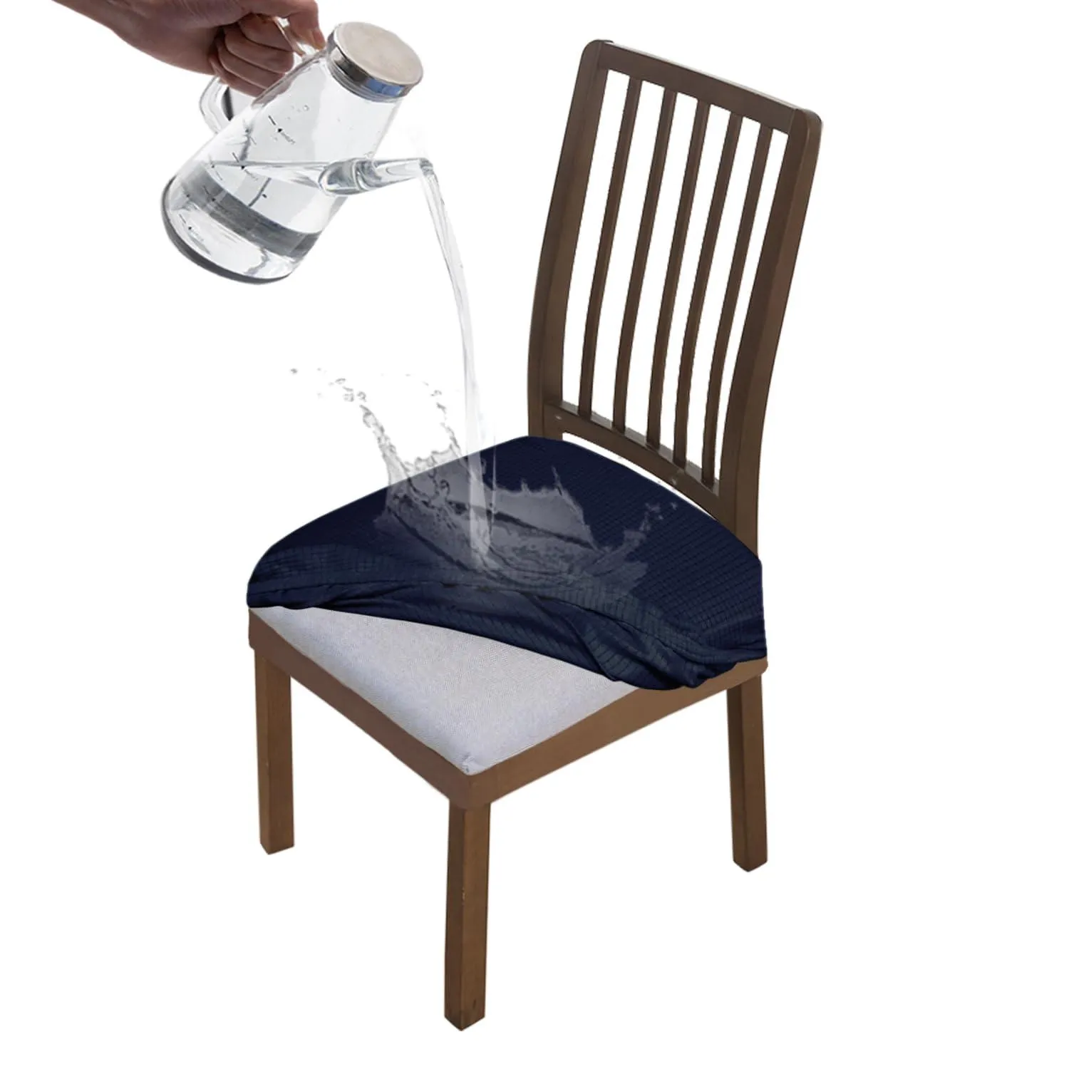 100% Waterproof Jacquard Dining Chair Seat Cushion Cover, Navy Blue