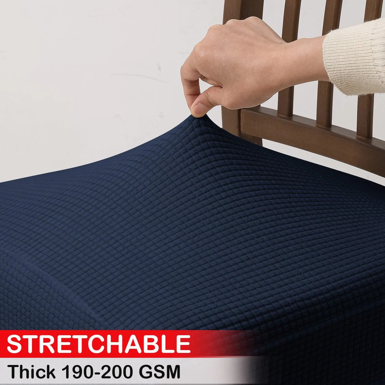 100% Waterproof Jacquard Dining Chair Seat Cushion Cover, Navy Blue