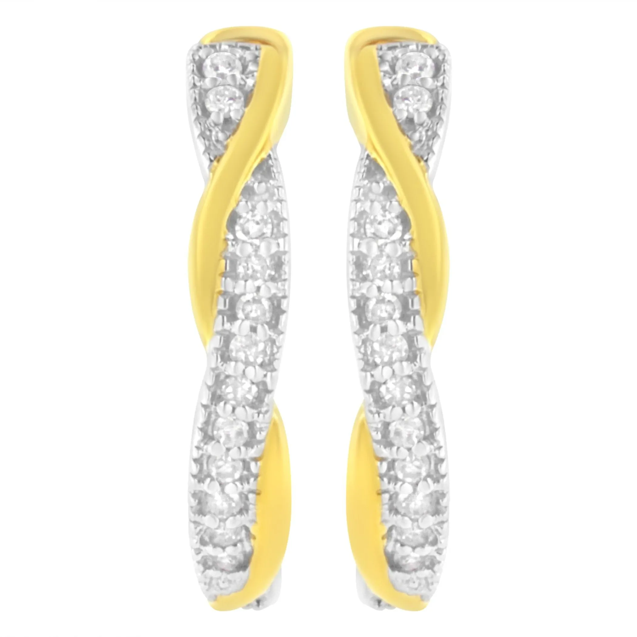 10K Yellow and White Gold Plated .925 Sterling Silver 1/4 cttw Pave Set Round-Cut Diamond Swirling Hoop Earring (I-J Color, I2-I3 Clarity)