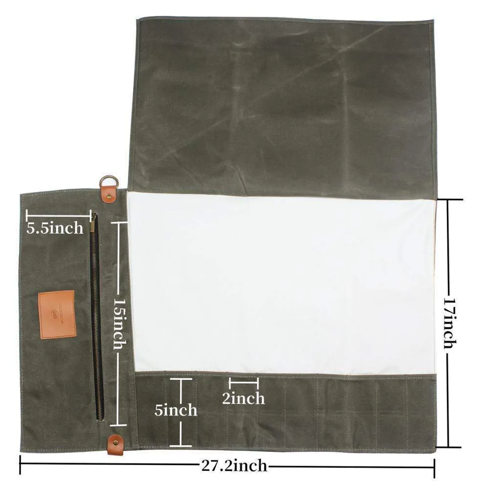 11 Slots High Quality Waxed Canvas Chef Knives Roll Bag