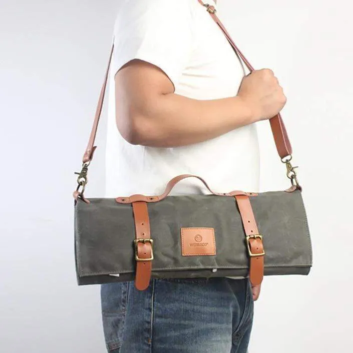 11 Slots High Quality Waxed Canvas Chef Knives Roll Bag