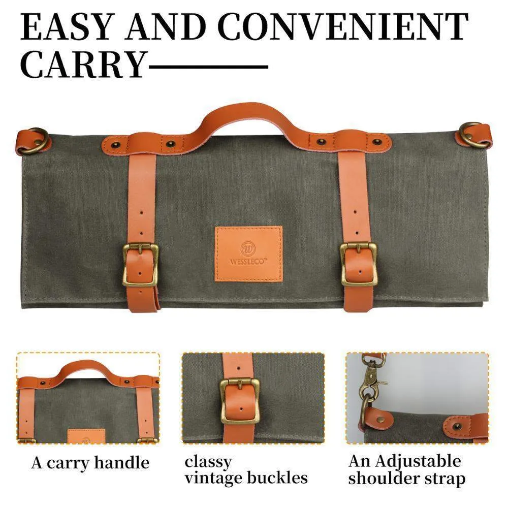 11 Slots High Quality Waxed Canvas Chef Knives Roll Bag