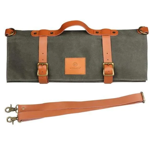11 Slots High Quality Waxed Canvas Chef Knives Roll Bag