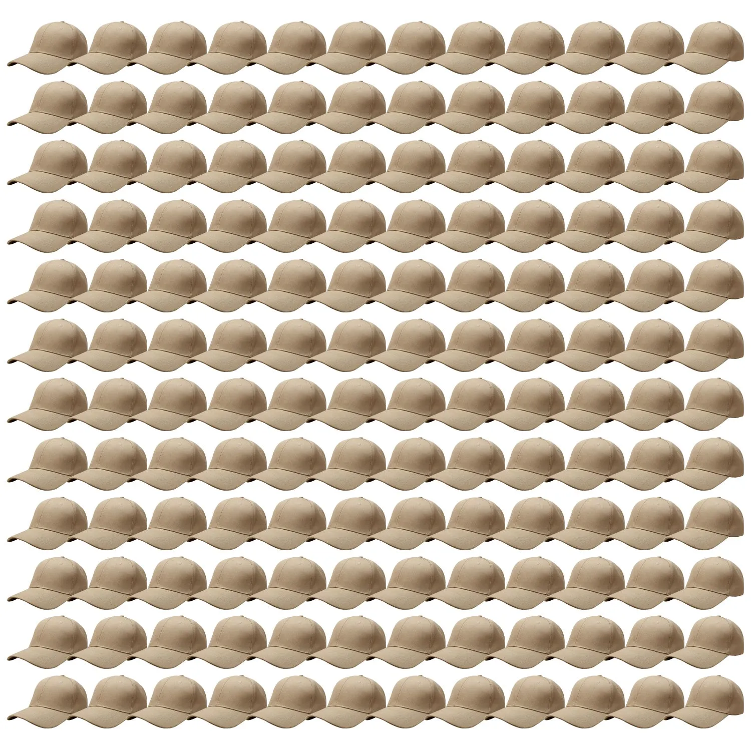 144-Pack Baseball Dad Cap Velcro Strap Adjustable Size - Khaki