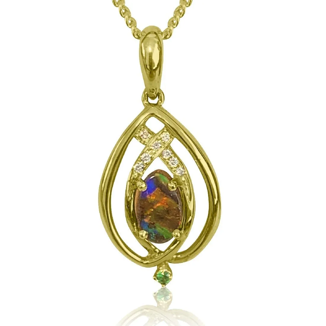 14kt Yellow Gold Boulder Opal and Diamond pendant