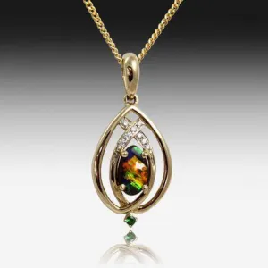 14kt Yellow Gold Boulder Opal and Diamond pendant