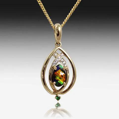 14kt Yellow Gold Boulder Opal and Diamond pendant
