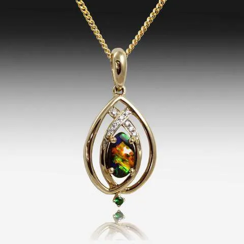 14kt Yellow Gold Boulder Opal and Diamond pendant