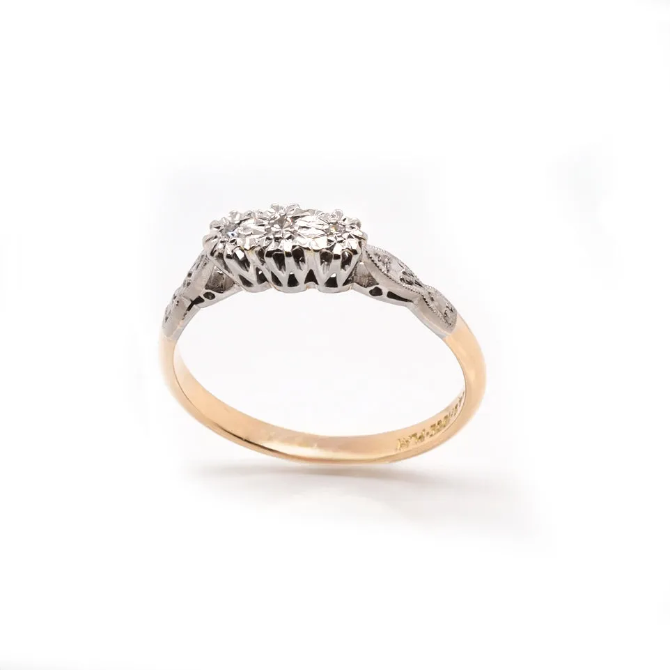 18ct Gold and Platinum Three Stone Diamond Ring C.1930