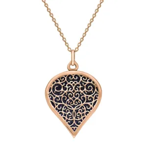 18ct Rose Gold Blue Goldstone Flore Filigree Large Heart Necklace