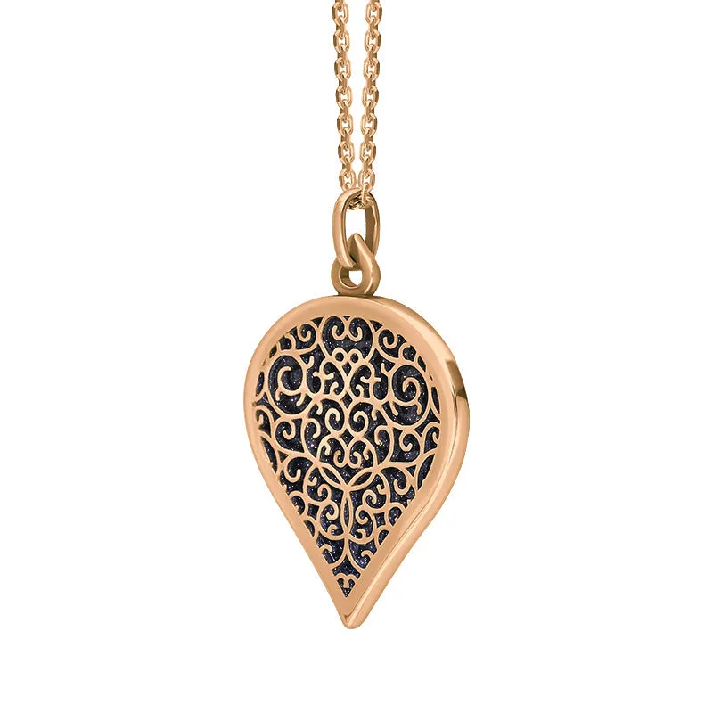 18ct Rose Gold Blue Goldstone Flore Filigree Large Heart Necklace