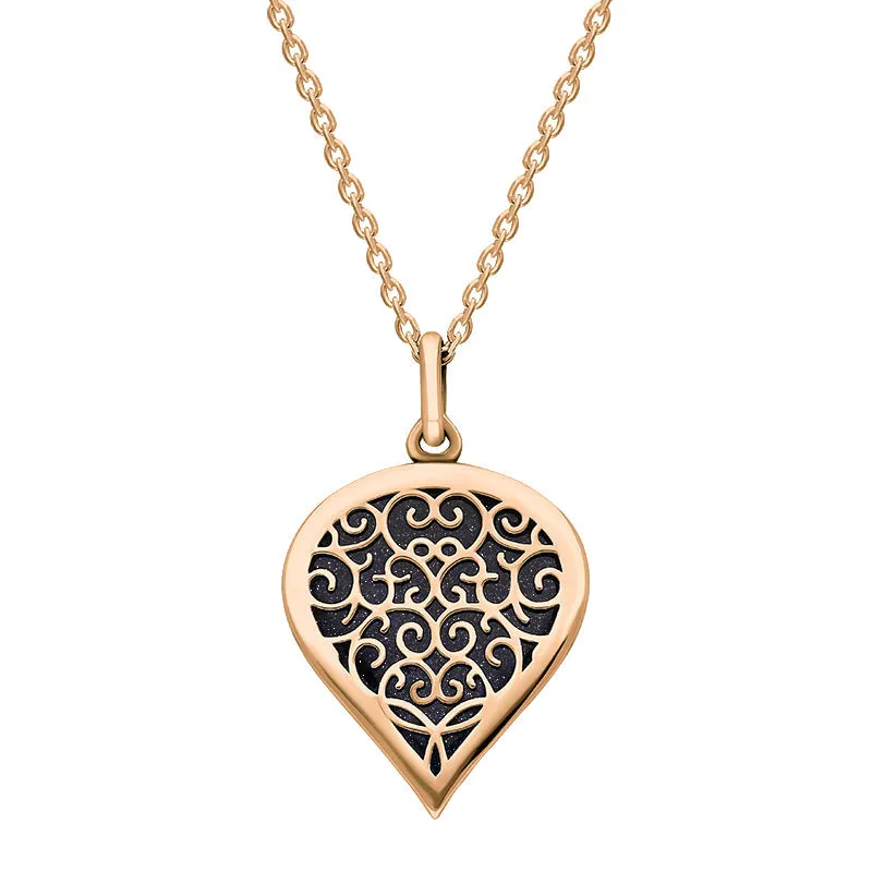18ct Rose Gold Blue John Flore Filigree Medium Heart Necklace