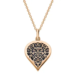 18ct Rose Gold Blue John Flore Filigree Medium Heart Necklace