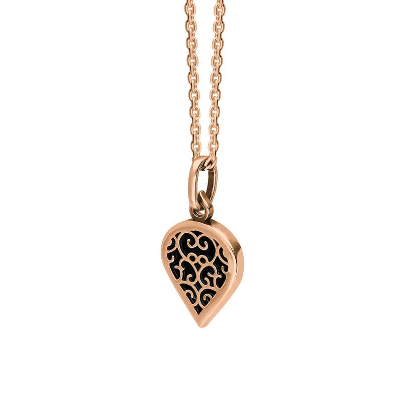 18ct Rose Gold Whitby Jet Flore Filigree Small Heart Necklace