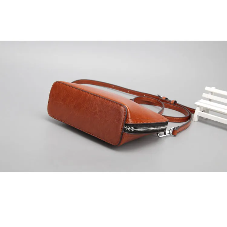 2025 new retro oil wax cowhide elegant mini simple shoulder bag fashionable versatile messenger bag shell bag