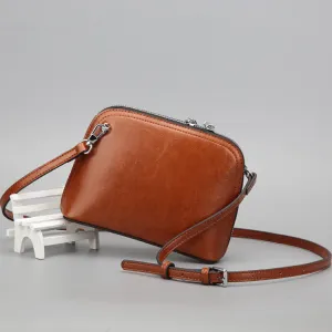 2025 new retro oil wax cowhide elegant mini simple shoulder bag fashionable versatile messenger bag shell bag