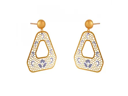 22k Intricate Jali Work Gold Earrings With Colourful Floral Detailing