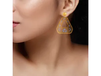 22k Intricate Jali Work Gold Earrings With Colourful Floral Detailing