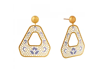 22k Intricate Jali Work Gold Earrings With Colourful Floral Detailing