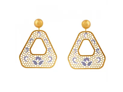 22k Intricate Jali Work Gold Earrings With Colourful Floral Detailing