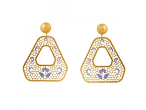 22k Intricate Jali Work Gold Earrings With Colourful Floral Detailing