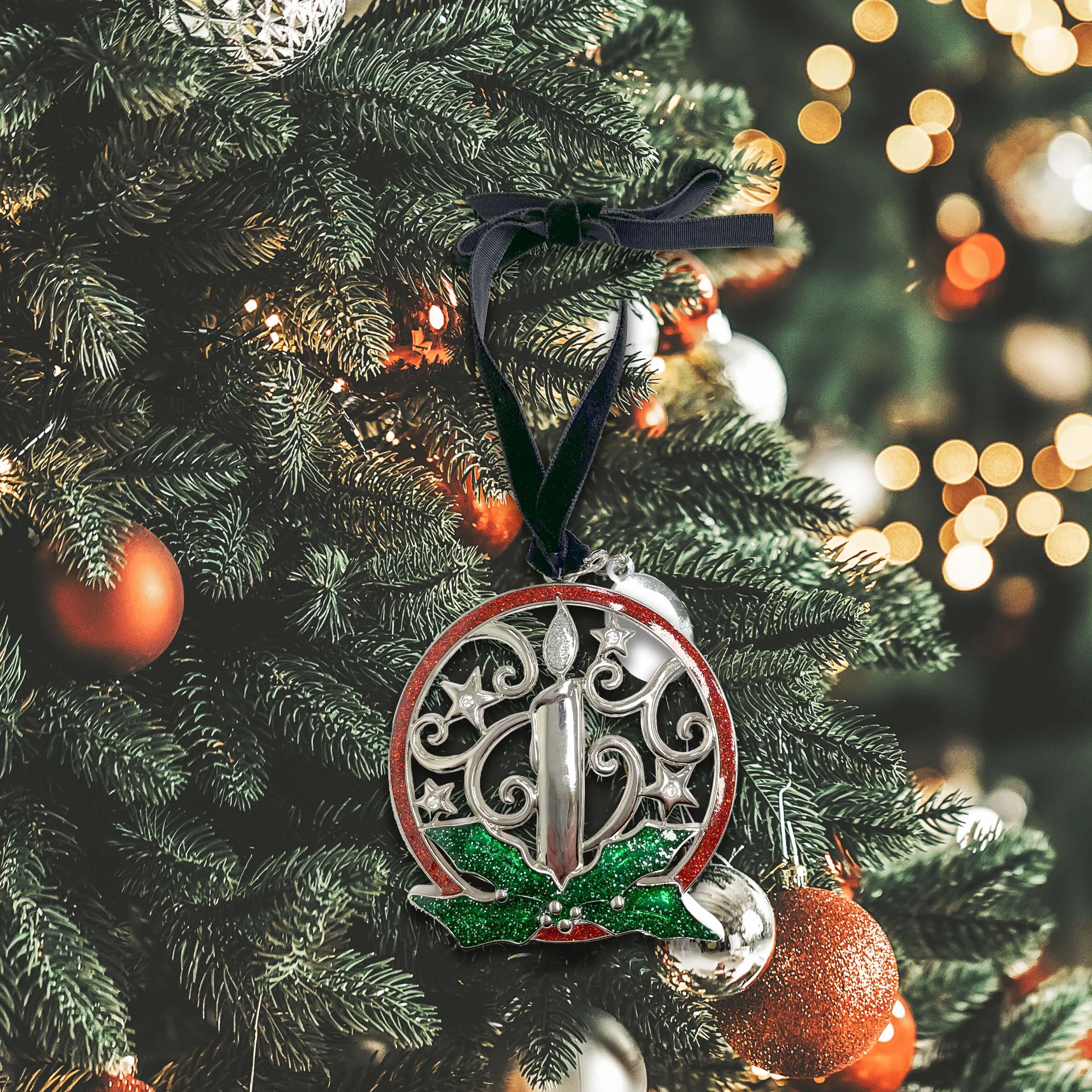 3D Candle Wreath Ornament with Engraving Tag