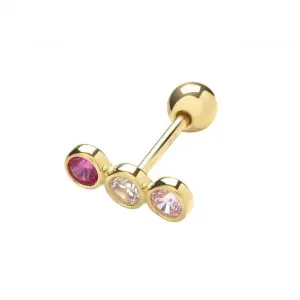9ct Yellow Gold Zirconia 3 Stones Cartilage 6mm Post Stud ES1915