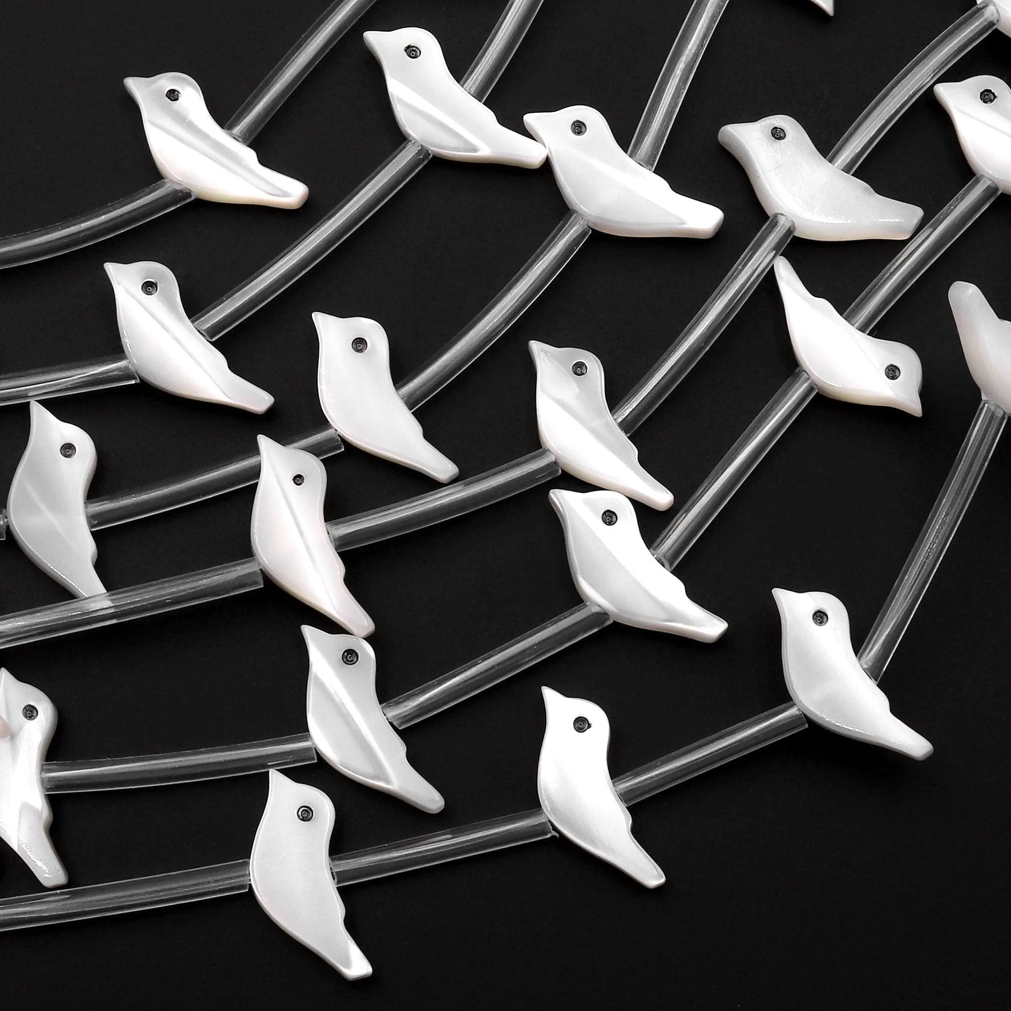 AAA Iridescent Carved Natural White Mother of Pearl Shell Fetish Bird Beads Choose from 10pcs, 20pcs