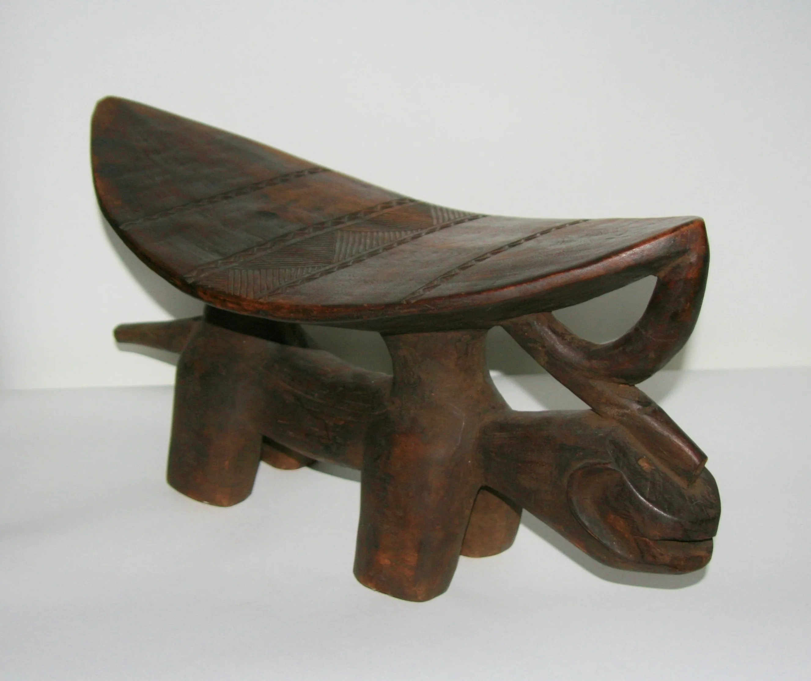 African Headrest Dogon Zoomorphic Stool Wood Carved in Mali, West Africa