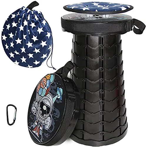ALEVMOOM Upgraded Collapsible Stool Telescoping Stool with Cushion, Folding Stool with Printing Portable Foldable Seat Retractable Stool Max Load 550lbs for Adults Camping Fishing Outdoor (Astronaut)