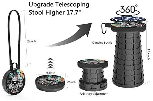 ALEVMOOM Upgraded Collapsible Stool Telescoping Stool with Cushion, Folding Stool with Printing Portable Foldable Seat Retractable Stool Max Load 550lbs for Adults Camping Fishing Outdoor (Astronaut)