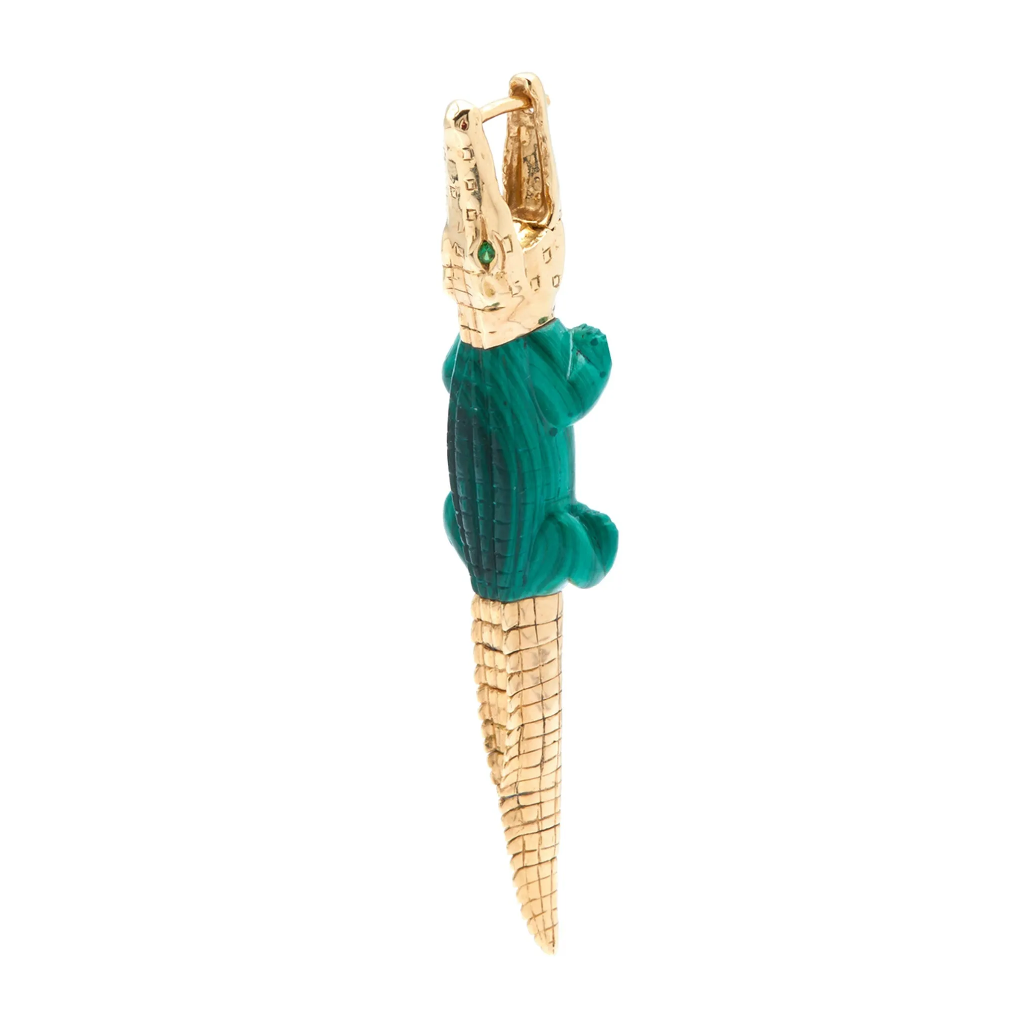 Alligator Bite 18K Gold Earring w. Malachite