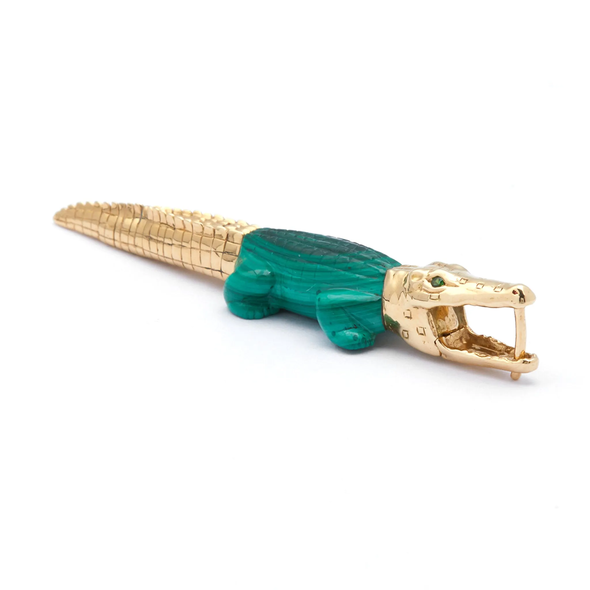 Alligator Bite 18K Gold Earring w. Malachite