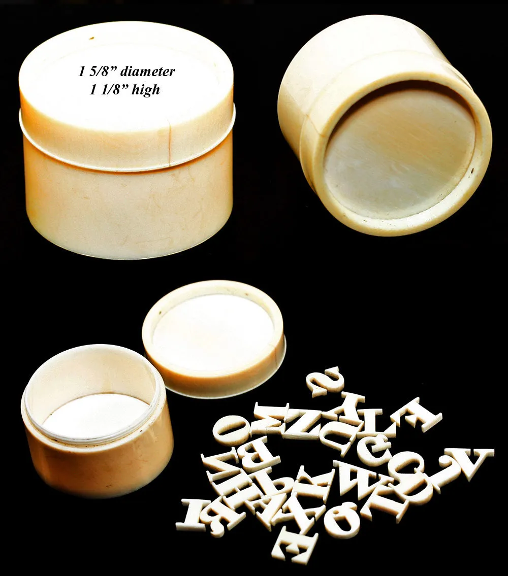 Antique Carved c.1800s Ivory Box with Carved Ivory Alphabet Inside, Curiosity or Toy