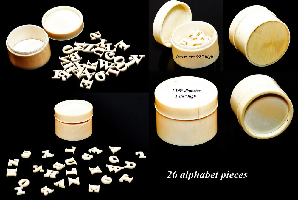 Antique Carved c.1800s Ivory Box with Carved Ivory Alphabet Inside, Curiosity or Toy