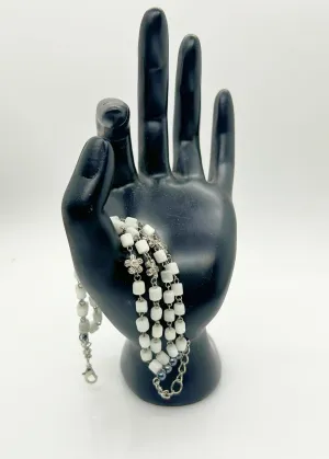 Antique Shimmering White Bead Four Strand Bracelet