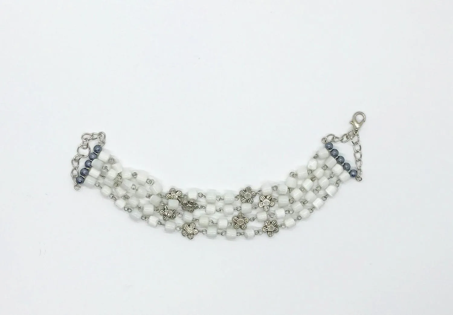 Antique Shimmering White Bead Four Strand Bracelet