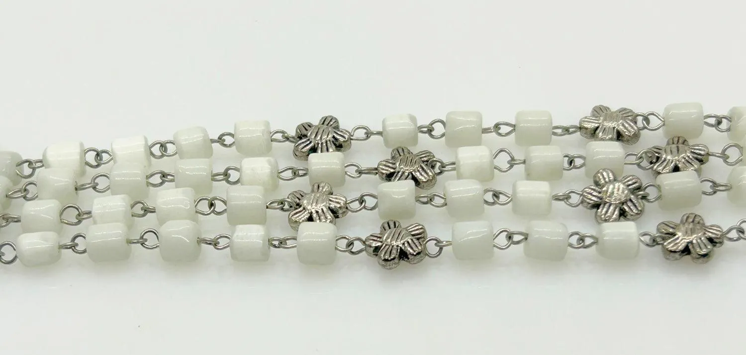 Antique Shimmering White Bead Four Strand Bracelet