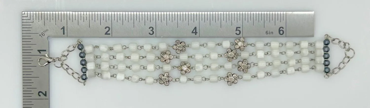 Antique Shimmering White Bead Four Strand Bracelet